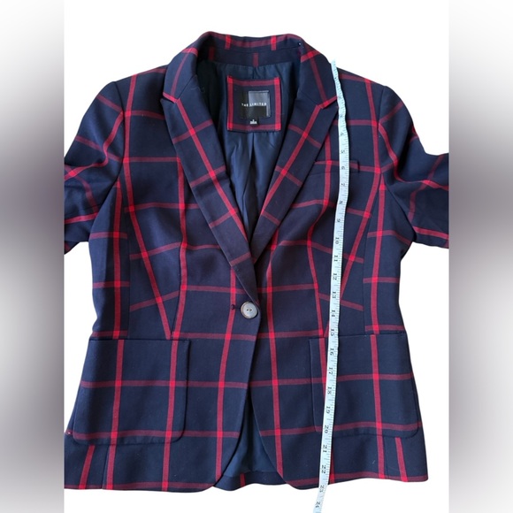 The Limited Women's One Button Plaid Blazer Dark Navy Red Size Small Office - Picture 6 of 7